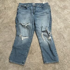 Light-washed blue jeans.